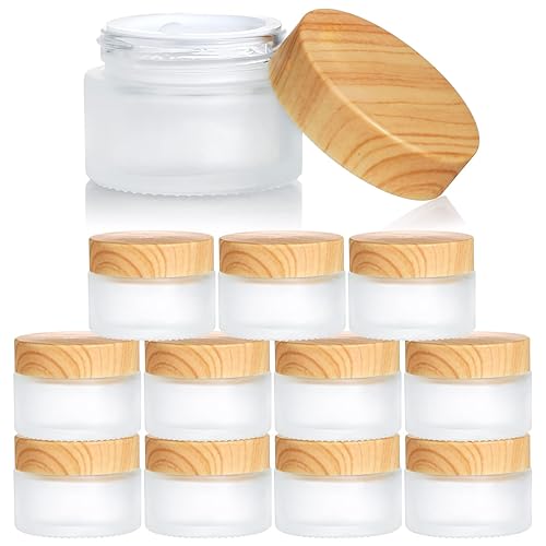 ZENFUN Paquete de 12 recipientes de vidrio para cosméticos de 1.0 fl ozgramo, tarros de muestra vacíos con tapas a prueba de fugas, tarros redondos