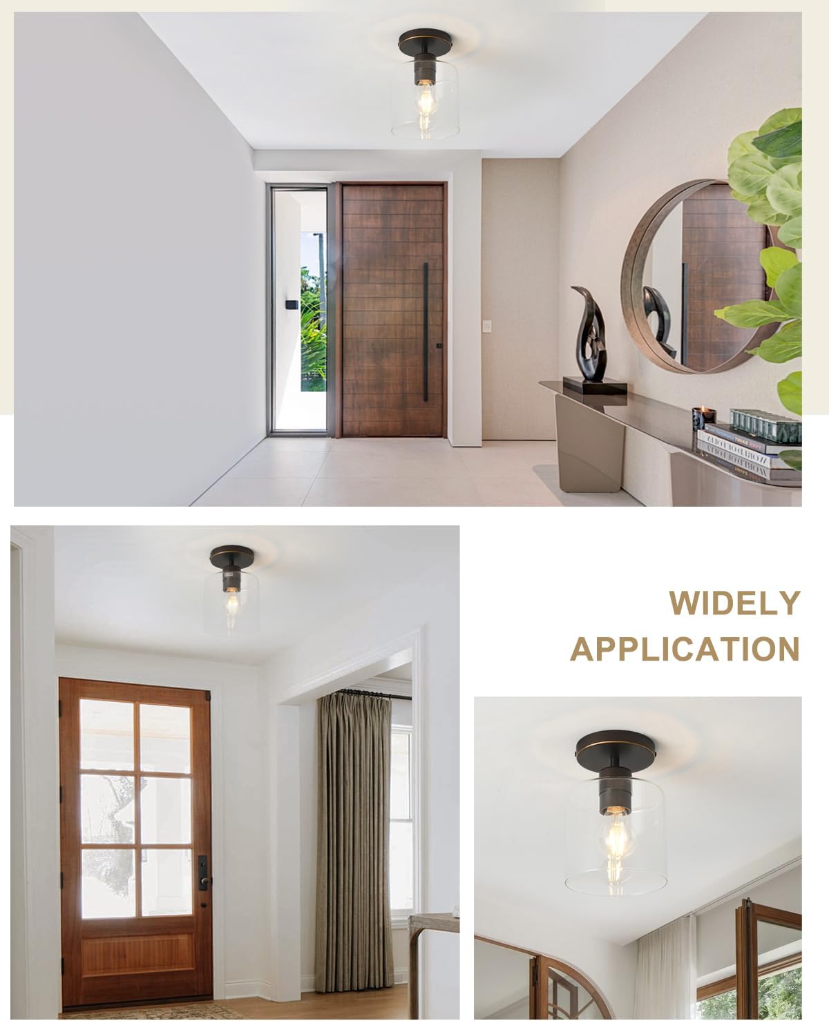 Brown and Gold Semi Flush Mount Ceiling Light,Modern Farmhouse Ceiling Light Fixture for Closet Entryway,Hallway Light Fixture 5.9in Clear Glass Shade 1 Pack