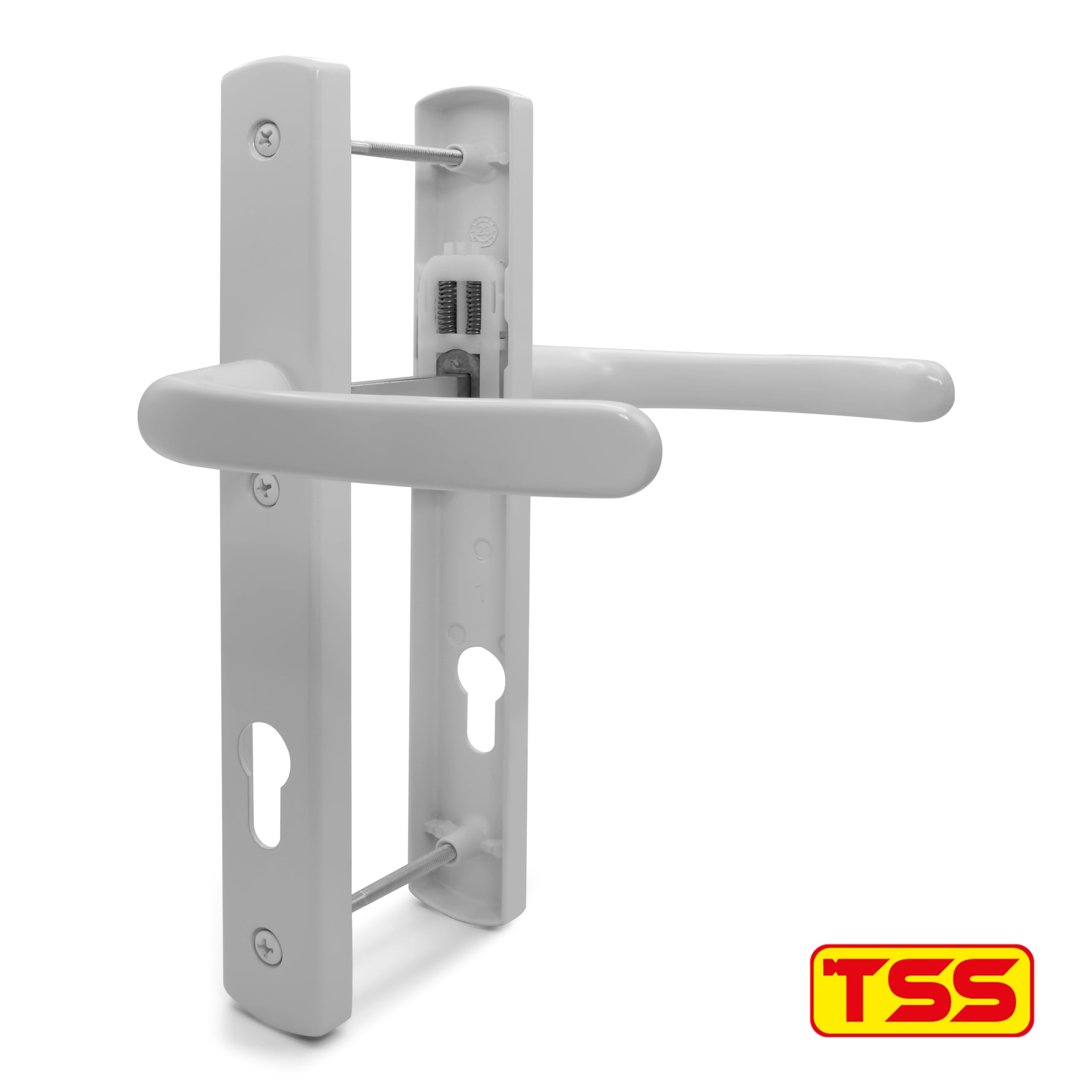 TSS White UPVC Door Handle Pair Set, 92mm PZ (Centres), Sprung, Lever Lever, 215mm Top Screw to Bottom Screw (Screw centres) - Image 4