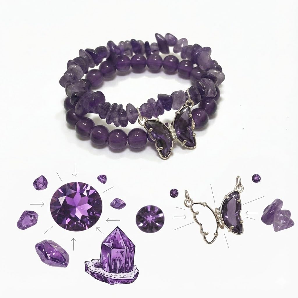 Purple Butterfly Bracelet Set for Women, 2PCS Beaded Crystal Bracelets with Gift Box & Inspirational Quote Card, Spiritual Jewelry for Sleep, Meditation & Yoga - Image 3