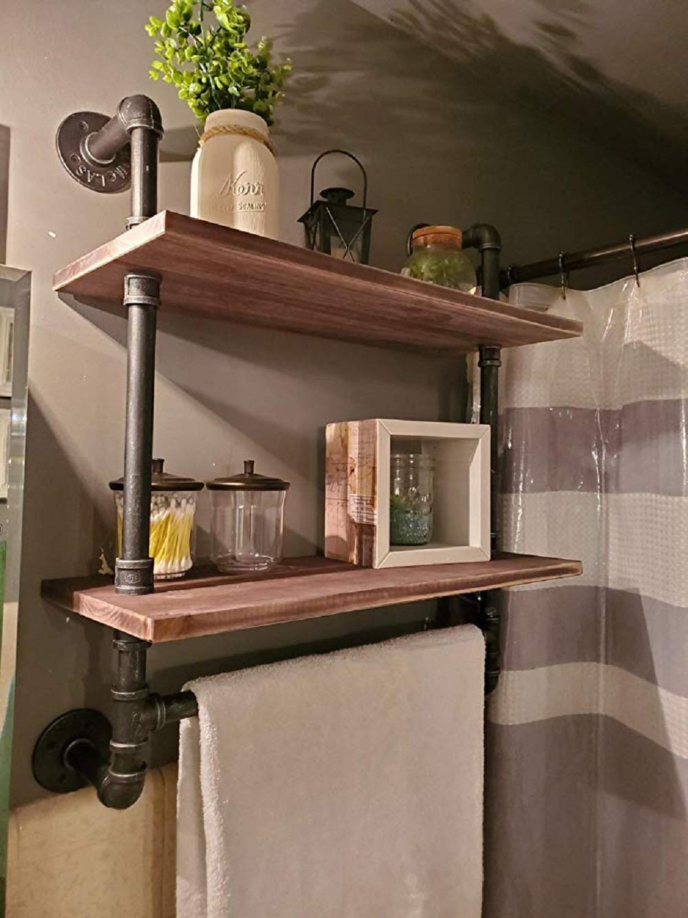 Buy Bathroom Shelves Wall ed,24in Industrial Pipe Shelving,Rustic Wood