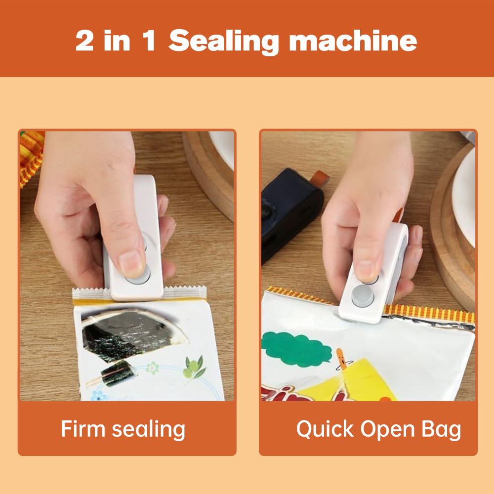 USB Rechargeable Mini Bag Sealer - 2-in-1 Heat Seal Tool For Snacks & Food Storage