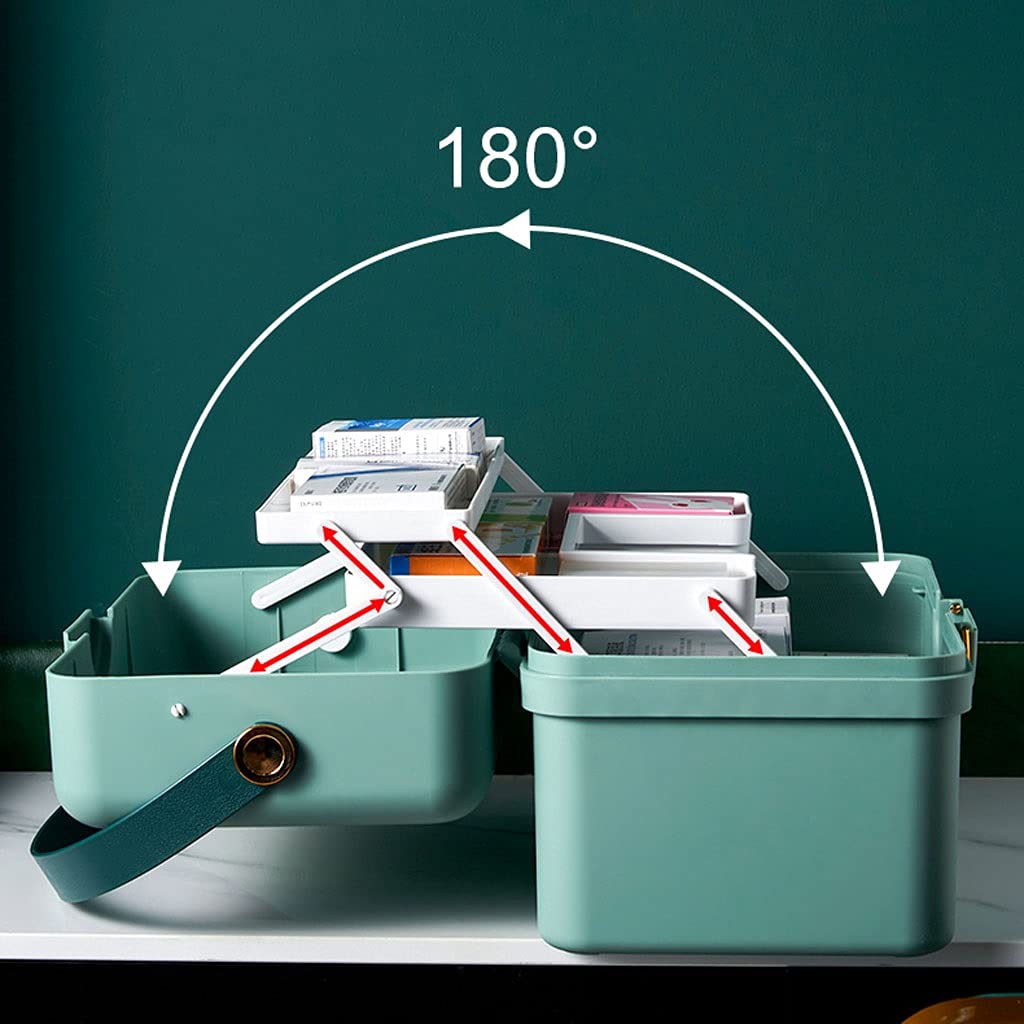 Kit de primeros auxilios, caja médica portátil, almacenamiento de tres capas con asa, estuche compacto de primeros auxilios para el hogar de 12.99 pulgadas, suministros esenciales para atención de