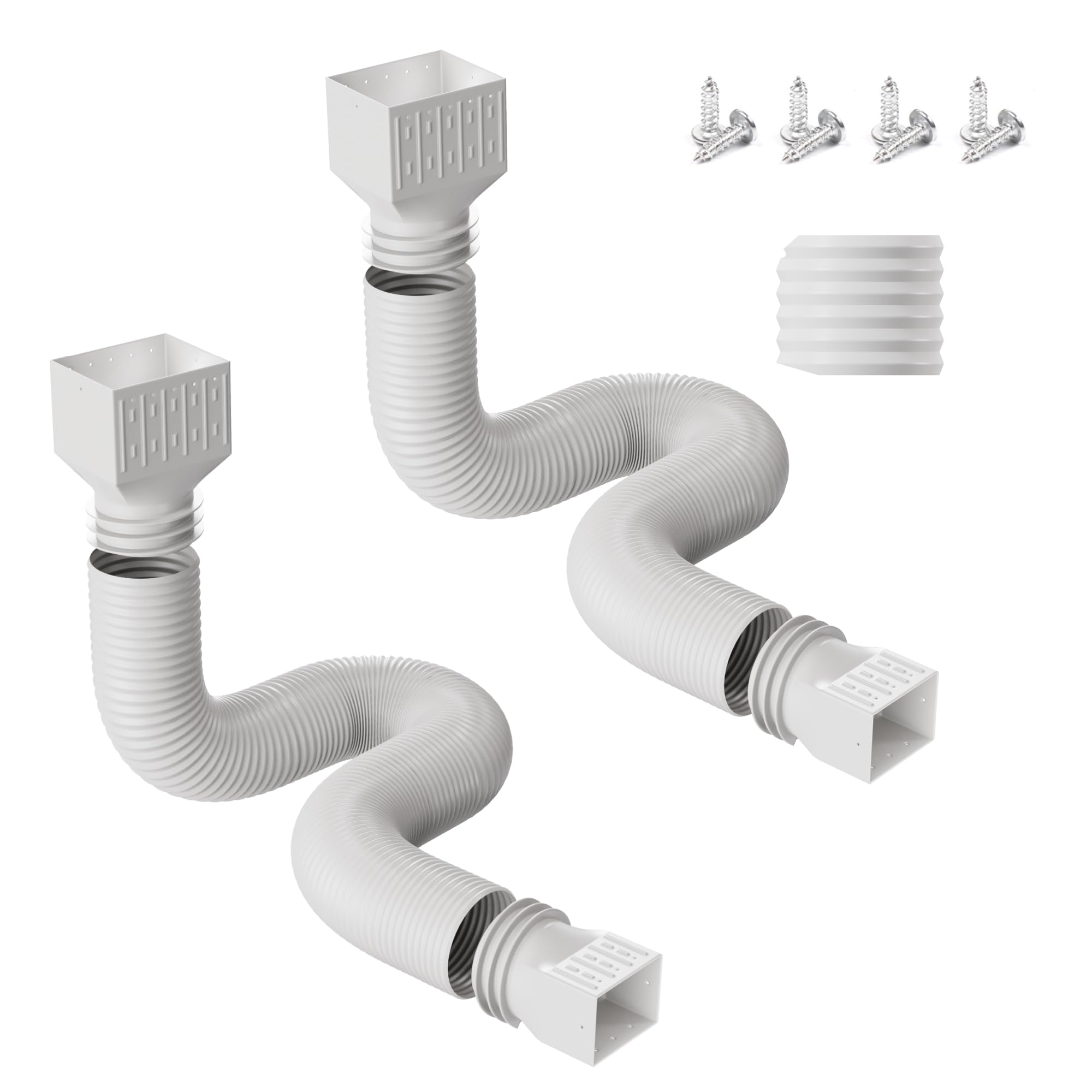 Paquete de 2 extensiones de canalón de lluvia, extensor de desagüe flexible mejorado, desviador de drenaje de agua de lluvia con mini conector, extensible de 20 a 127 pulgadas