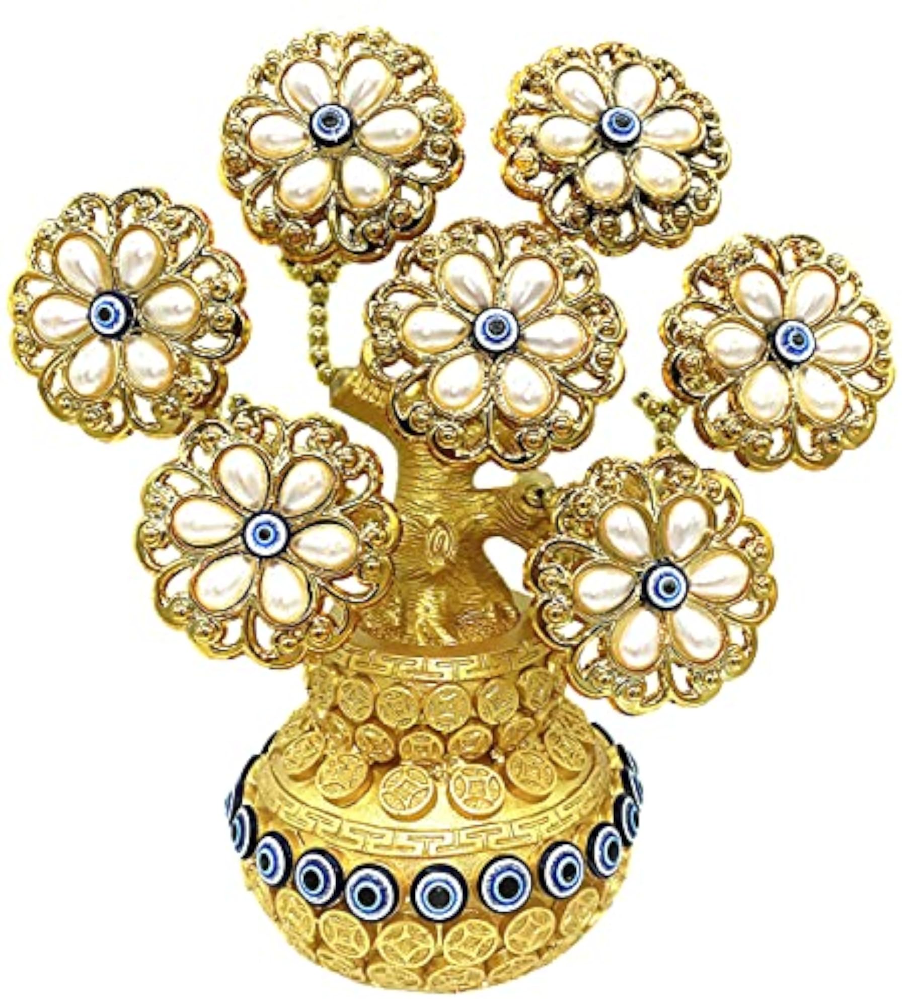 Turkish Nazar Blue Evil Eye Tree in Money Pot Design