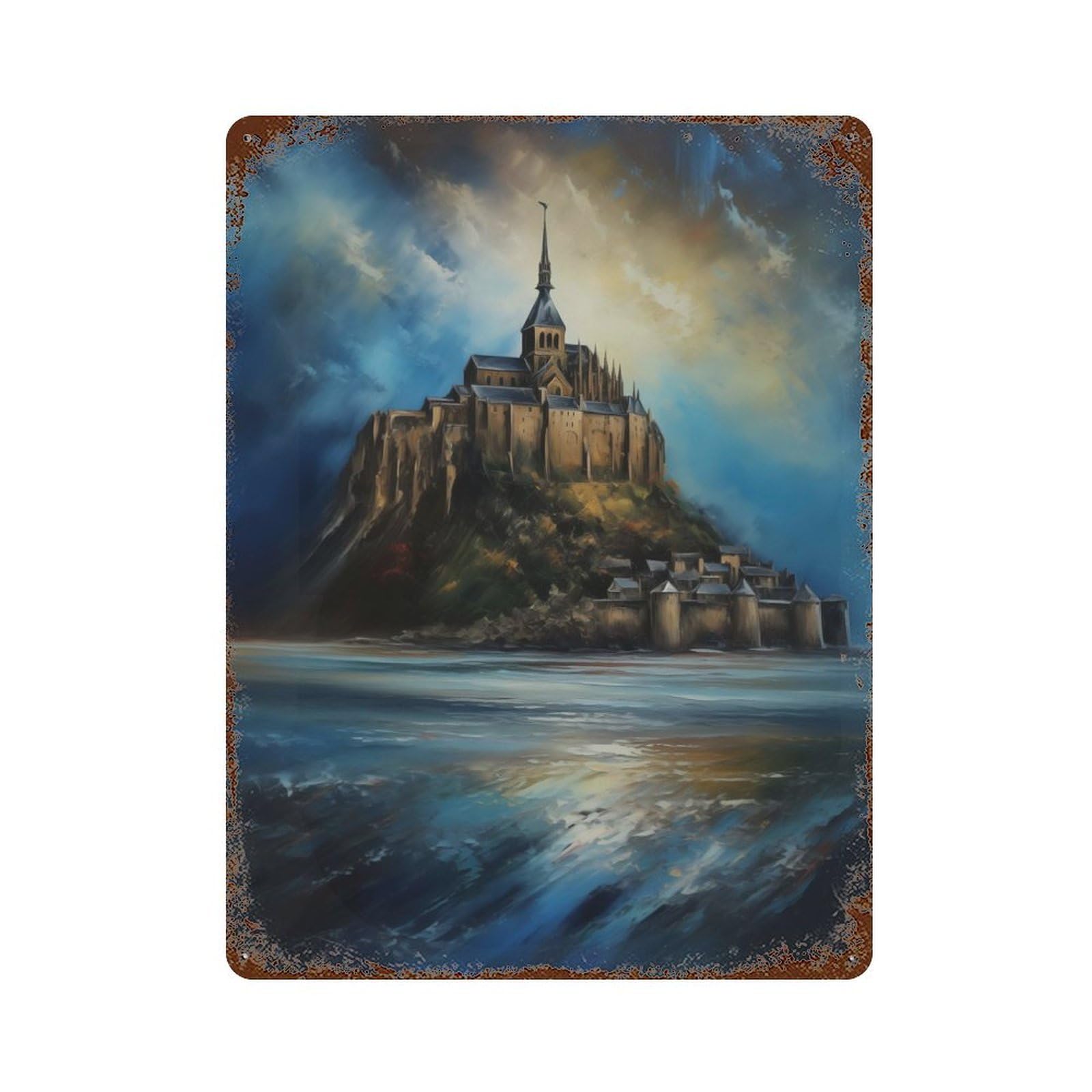 Timeless Mont Saint Michel Rusty Metal Tin Sign 15.7"x11.8", Farmhouse Wall Decor for Farmhouse, Kitchen And Entryway Decor
