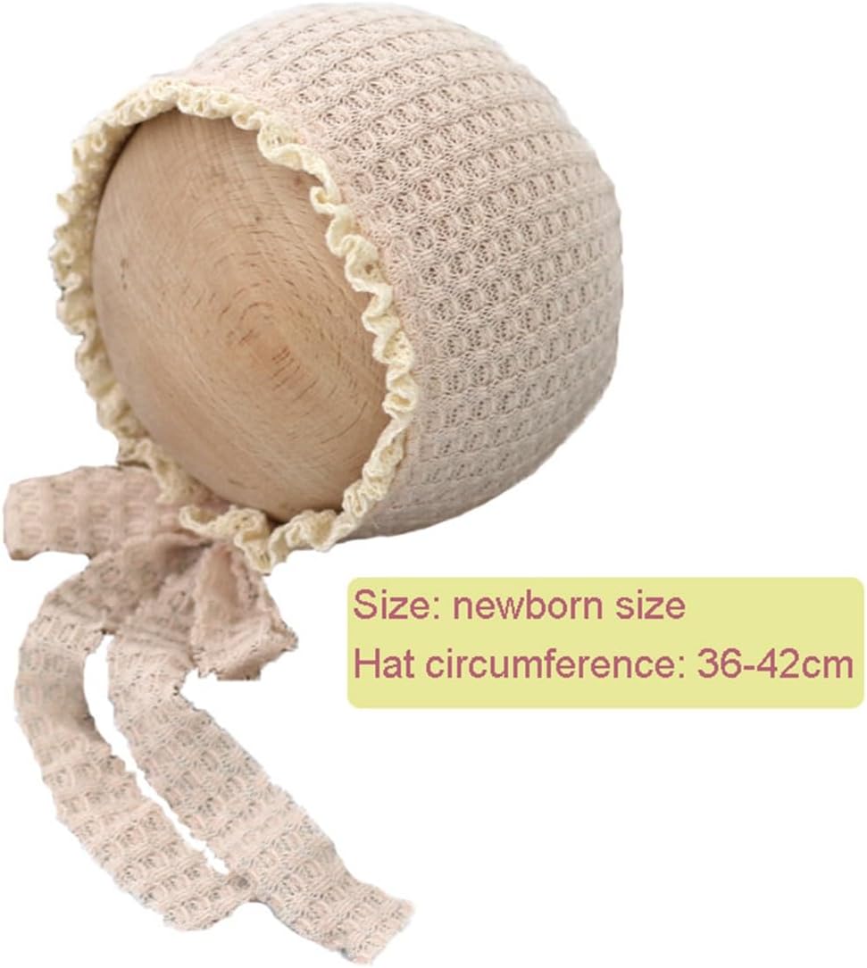 Newborn Photography Props Baby Photo Posing Waffle Hat Girls Photoshoots Bonnet (Beige) - Image 3