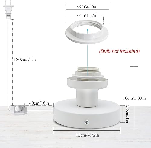 Miniatura 2 de Base de lámpara de escritorio de metal, base de lámpara de mesa industrial blanca, base de enchufe de cable de interruptor regulable de 86.6 in,