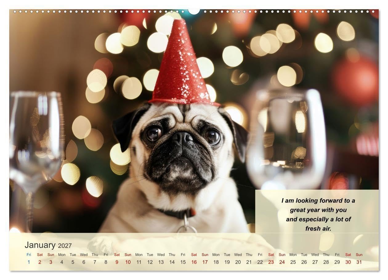 Great fun for pug lovers (High Quality Premium Wall Calendar 2027 DIN A2 landscape),CALVENDO 12 Month Wall Calendar: A must have for all pug owners who love humor