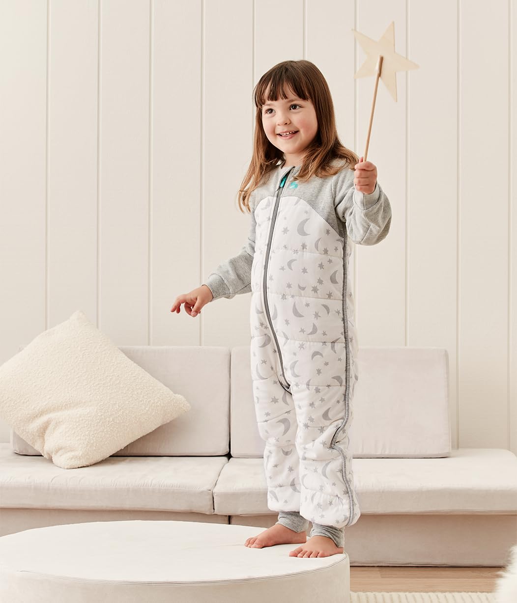 Love To Dream™ Schlafanzug mit Beinen, 24–36 Monate – Weiß | Langärmlige tragbare Decke | 2,5 Tog für Winter & Herbst (16–20 °C) | Baumwolle, maschinenwaschbar, Doppelreißverschluss