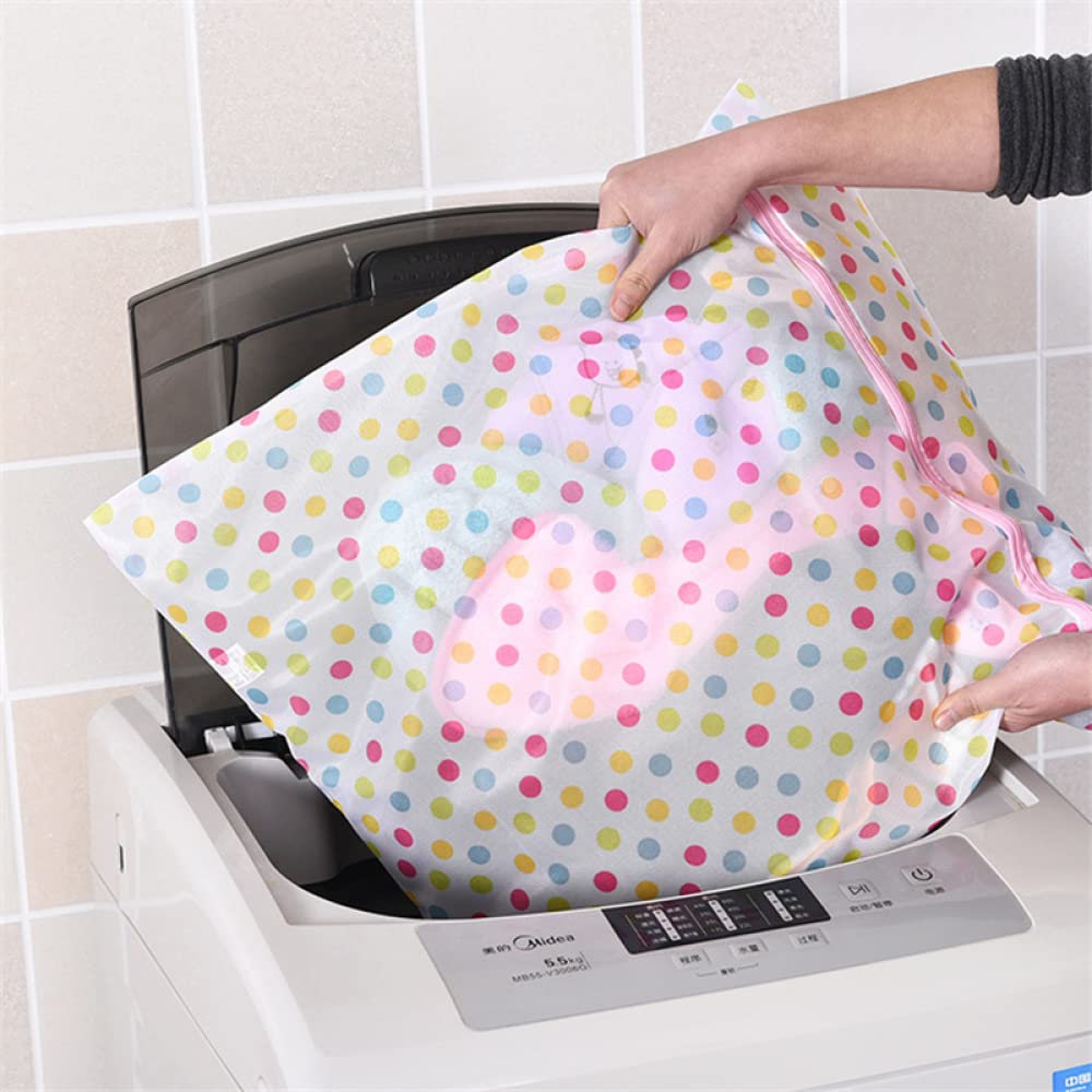 Sacchetti per bucato in rete, 5 pezzi di sacchetti for bucato a rete a pois con cerniera for lavatrice e viaggio, diverse misure