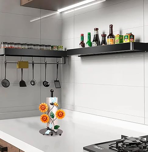 Mentorart Soporte para toallas de girasol para mujer accesorios de cocina de metal negro decoración de encimera de cocina de color negro soporte de