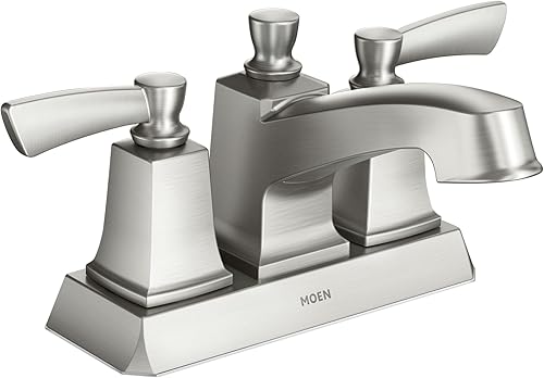 Moen Conway Spot Resist - Grifo de baño con dos manijas de níquel cepillado con montaje de drenaje, WS84922SRN