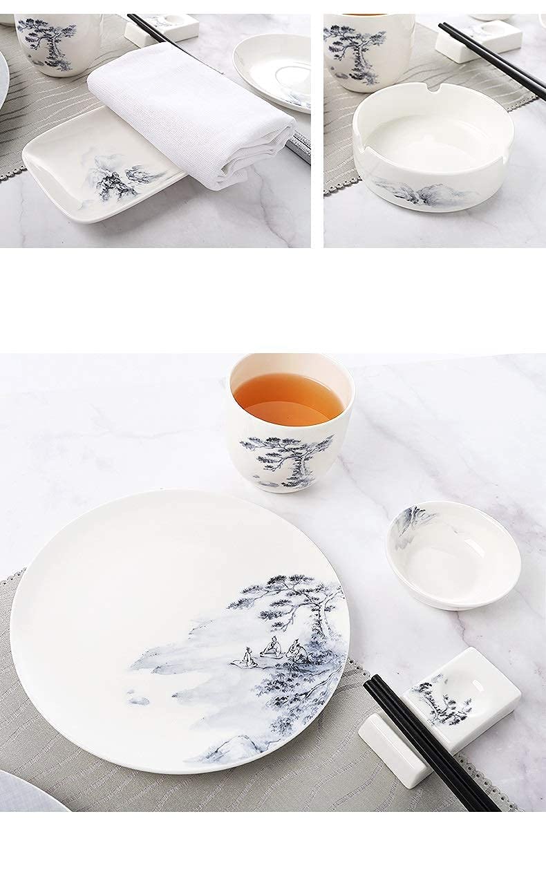 Chińskie zestawy zastawy stołowej zestaw ceramicznych zastaw stołowych/miska/łyżka | komplety porcelany kostnej, komplet zastawy ceremonialnej talerze egzotyczne (kolor: komplet 2-częściowy) (4)