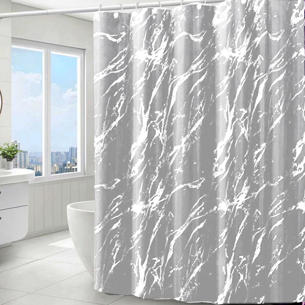 Grey Shower Curtain 180x180cm gray Marble pattern shower curtains Water Resistant Quick Dry Polyester Bathtub Shower Curtain with 12 Hooks for Wet Room Bathtub Shower Stall,Bathroom Curtain Set