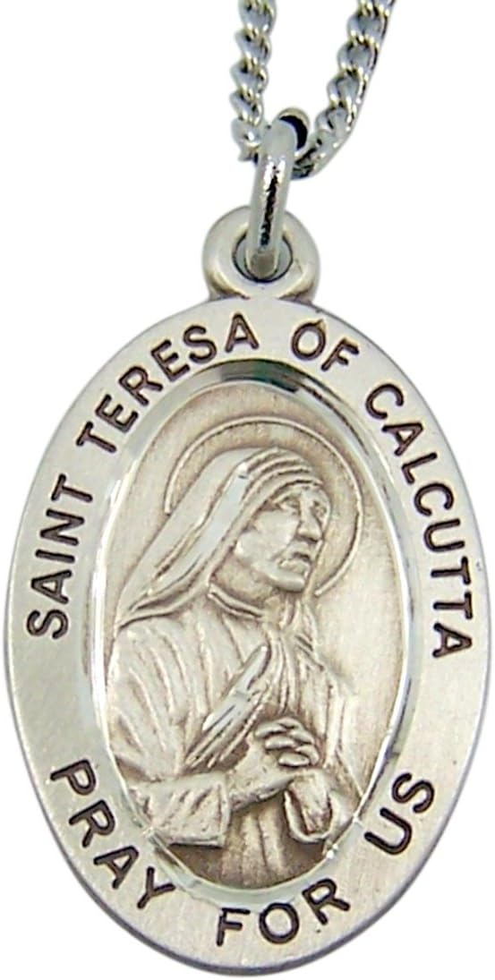 Sterling Silver Oval Saint Mother Teresa of Calcutta Pray for Us Medal Pendant