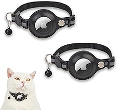 zoerbufan 2 Pack AirTag Cat Collar with Safety Clasp and Bell, Reflective GPS Tracker Cat 22-34 cm for Cats, Black