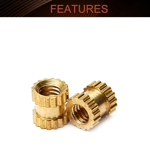 Miniatura 3 de MroMax Tuercas de inserción moleteadas M2.5, M2.0.197 x 0.197 x 0.150 in, rosca métrica hembra de cobre, tuercas de incrustación a través de roscas,