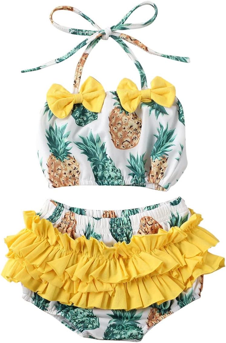 サマーキッズ女の赤ちゃん水着新フルーツパイナップル印刷水着タンキニビキニセット分割水着ビーチウエア水着(YELLOW,3T)