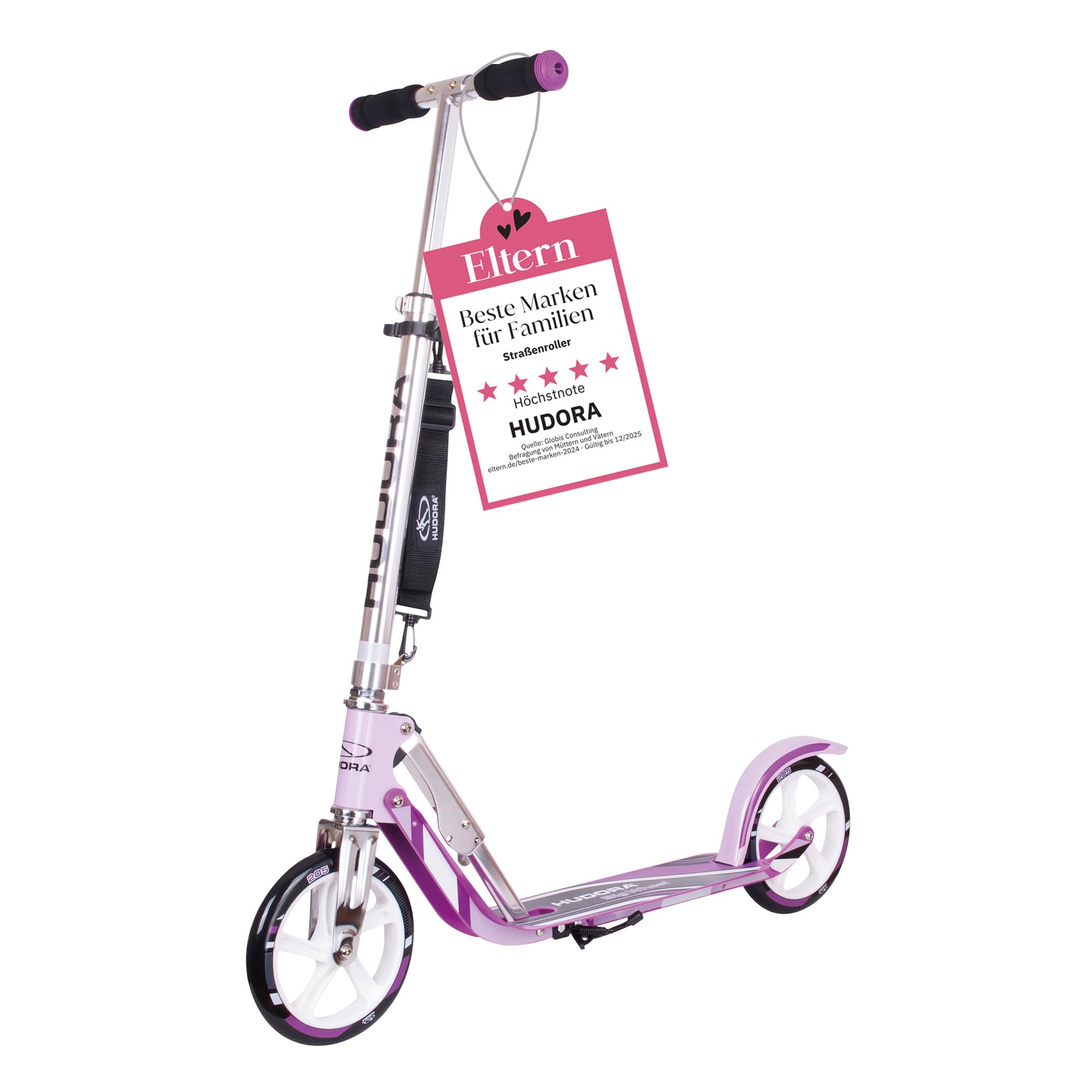 HUDORA BigWheel Scooter 205 – stabilna hulajnoga aluminiowa – składana hulajnoga miejska z regulacją wysokości – hulajnoga dla dzieci i dorosłych o wadze do 100 kg – hulajnoga ze stojakiem