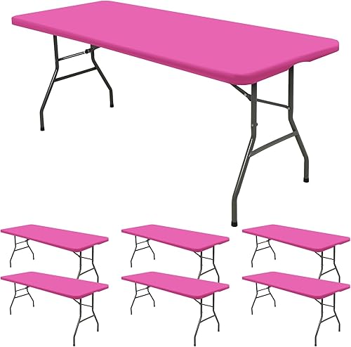 Miniatura 8 de Paquete de 6 fundas de tela elástica para mesas de 5 pies, fundas de mesa de elastano, lavables, elásticos, universales, rectangulares, para