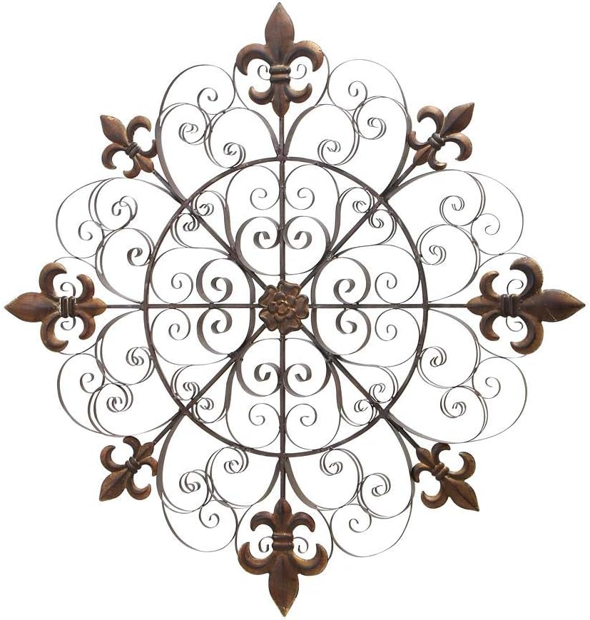 Rustic Farm Home Large Unique Fleur De Lis Round Metal Wall Scroll Decor