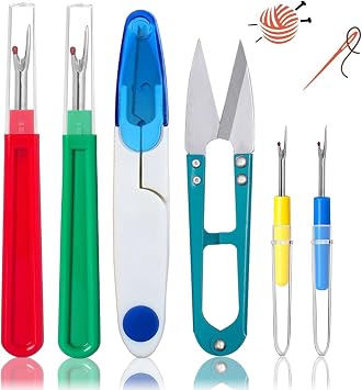 Seam Ripper Stitching Thread Unpicker, 6 Pcs Professional Sewing Tool Kit Include 2 Big and 2 Small Seam Ripper, Positioning Pin and Yarn Scissors for Sewing Needlework DIY Craft