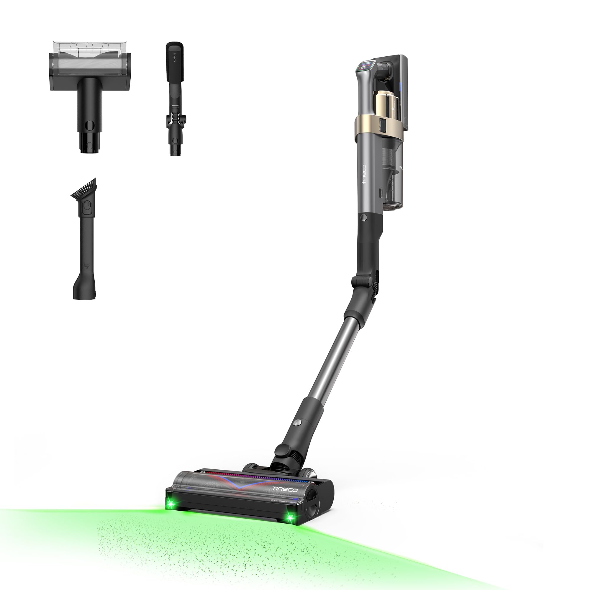 Tineco PURE ONE A90S Bezprzewodowy Odkurzacz Pionowy, Moc Ssania 270AW, Szczotka 3DSense Master, Wykrywanie Krawędzi, do 105 min Pracy, Zielone Światło LED 150°, na Sierść Zwierząt i Dywany | System SmartLift, zielone światło LED, bardzo długi czas pracy