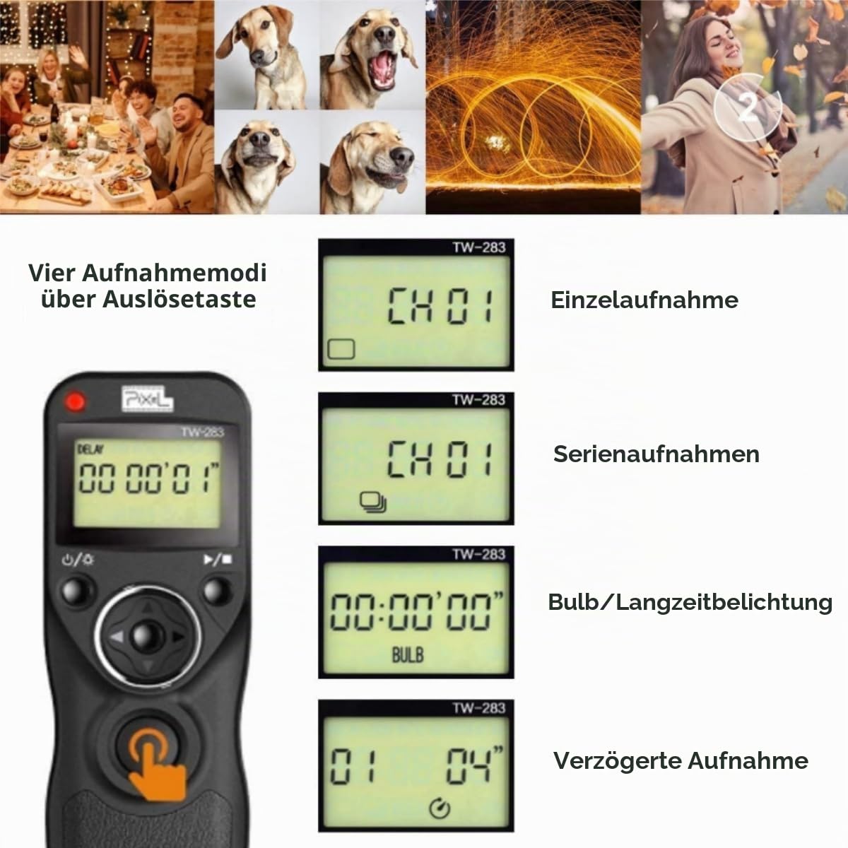 Pixel Kamera Fernauslöser Timer TW-283 DC0 Intervalometer für Nikon | Kompatibel mit Nikon Z8 Z9 D3 D4 D5 D6 D800 D850 D800E D810 D810A D700 D500 D300 D200 F6 F100F5 F90X F90 D1X D2H D3X