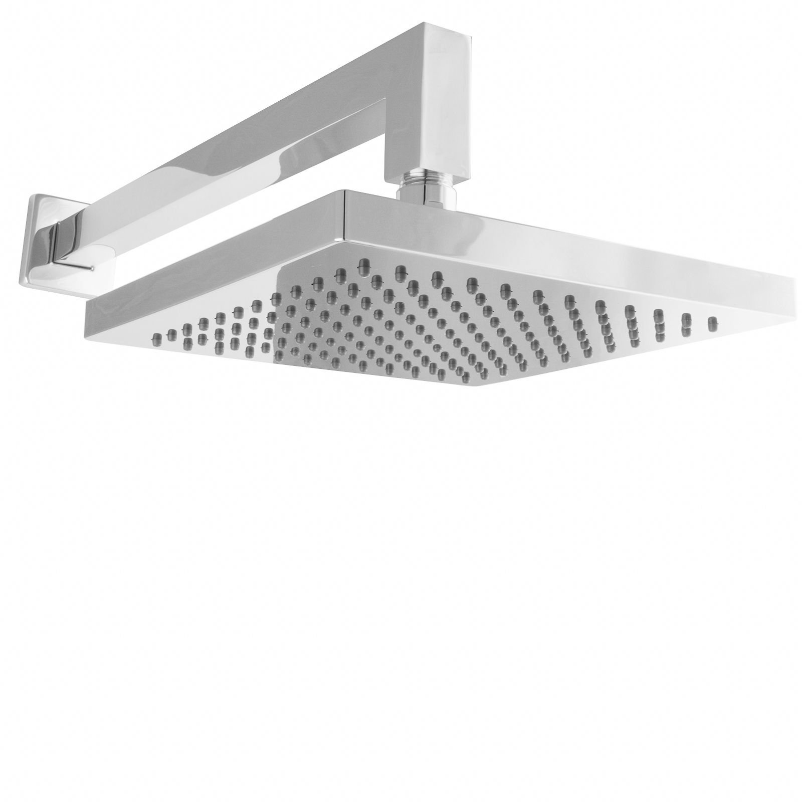 Set de Ducha con Cabezal de 20 cm y Brazo de Pared, Cabezal Cuadrado de Plástico Cromado, Brazo de Latón Macizo, Prolongación de 41 cm