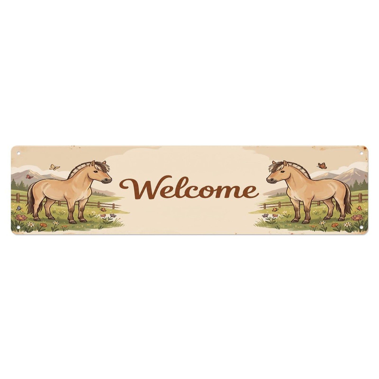 Cxhjca 4X16inch(10X40cm) Vintage Welcome Fjord Horse Metal Tin Sign