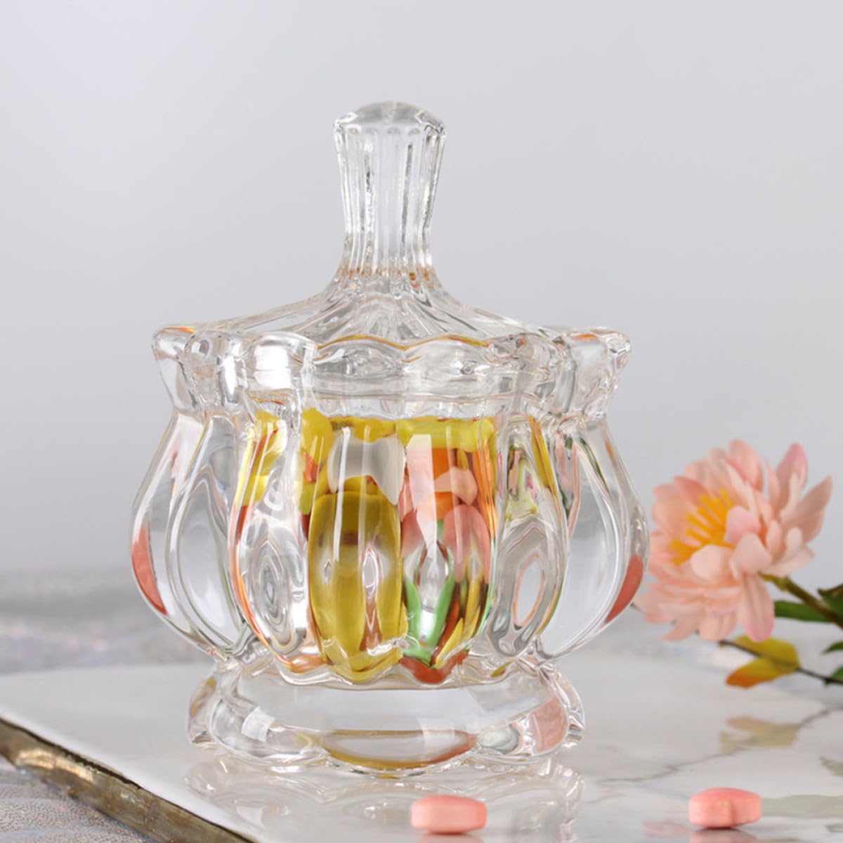 VICASKY Lot de 2 Bonbonnières en Verre Transparent Couvercle, Récipients Alimentaires pour Rangement de Bonbons et Snacks, Pots Décoratifs Cuisine et Mariage, Bocal de Conservation