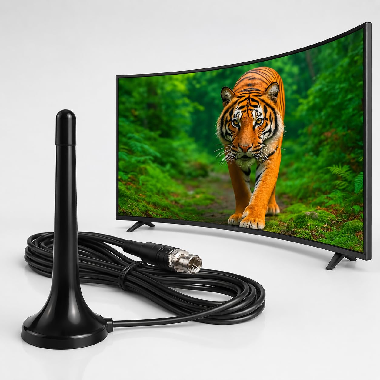 Antena TV Digital Interna UHF VHF 4-6 dBi, Cabo 3m, Preta - Compativel com qualquer
