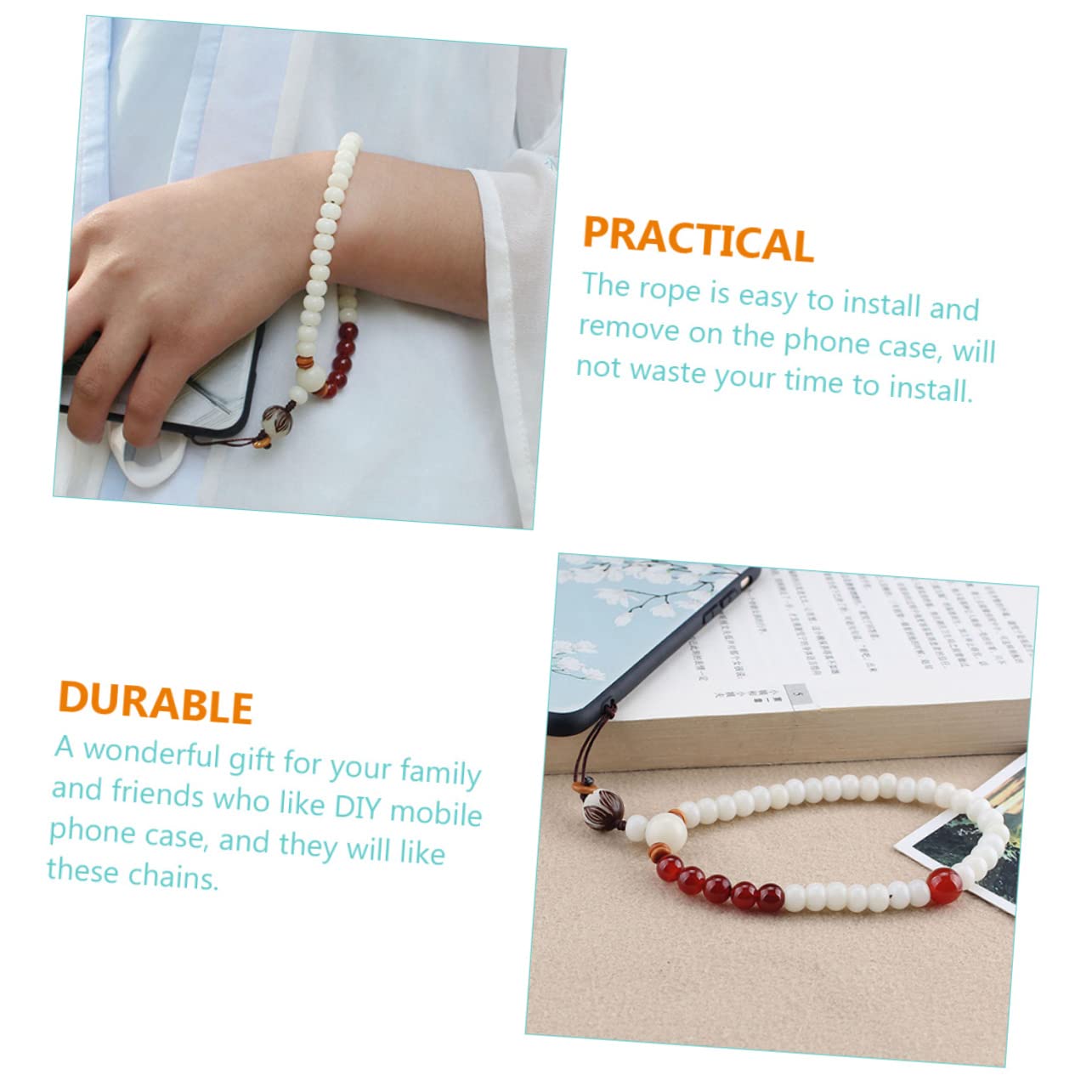 DOITOOL 5 Piezas Cadena De Telefonía Móvil Cordón De Teléfono De Estilo Chino Cordón Anti-pérdida Del Teléfono Móvil Cadena Para Colgar Llaves Acollador De Jade Ágata