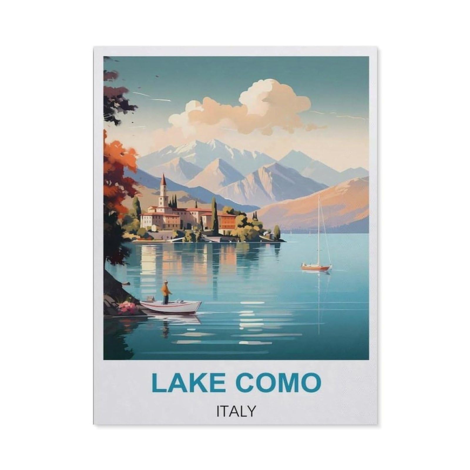BEAYODKP 5D DIY Diamond Painting kit，Lake Como Italy Vintage Travel Posters，Round Resin Diamond Cross Stitch, Home Decoration Gift（40 x 50 cm/15.74 x 19.68 inches）-CB25