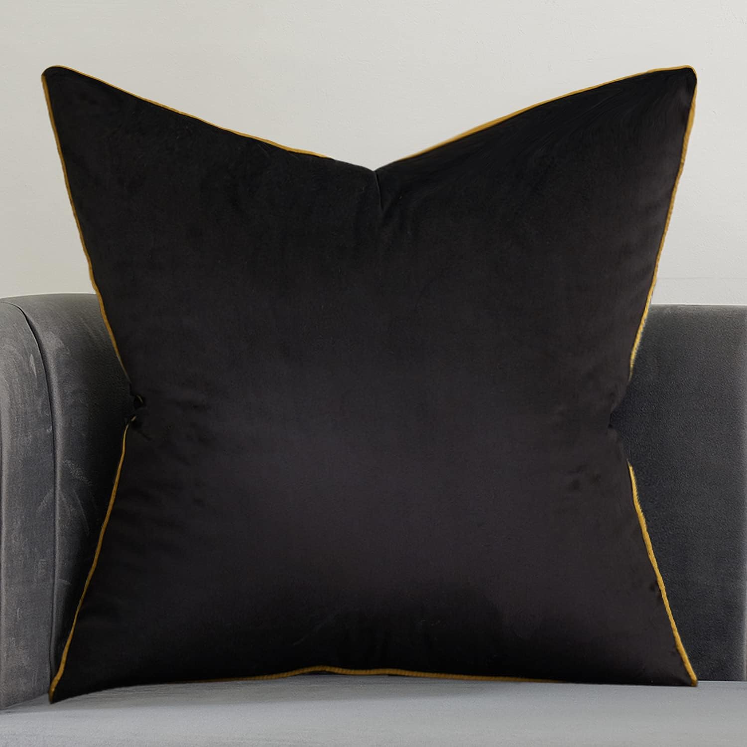 Avigers 20 x 20 Inches Black Solid Cushion Case Luxury Modern Square Throw Pillow Cover Decorative Pillow for Couch Living Room Bedroom Car 50 x 50cm