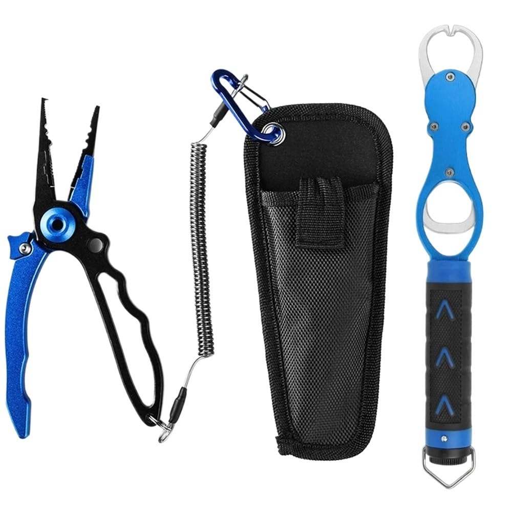 Pinze da Pesca Pinze da Pesca in Lega di Alluminio Set di impugnature Attrezzatura da Pesca Amo Recupero Taglierina Linea Anello Diviso Accessori for Attrezzi da Pesca Pinza Pesca(Blue Set2)