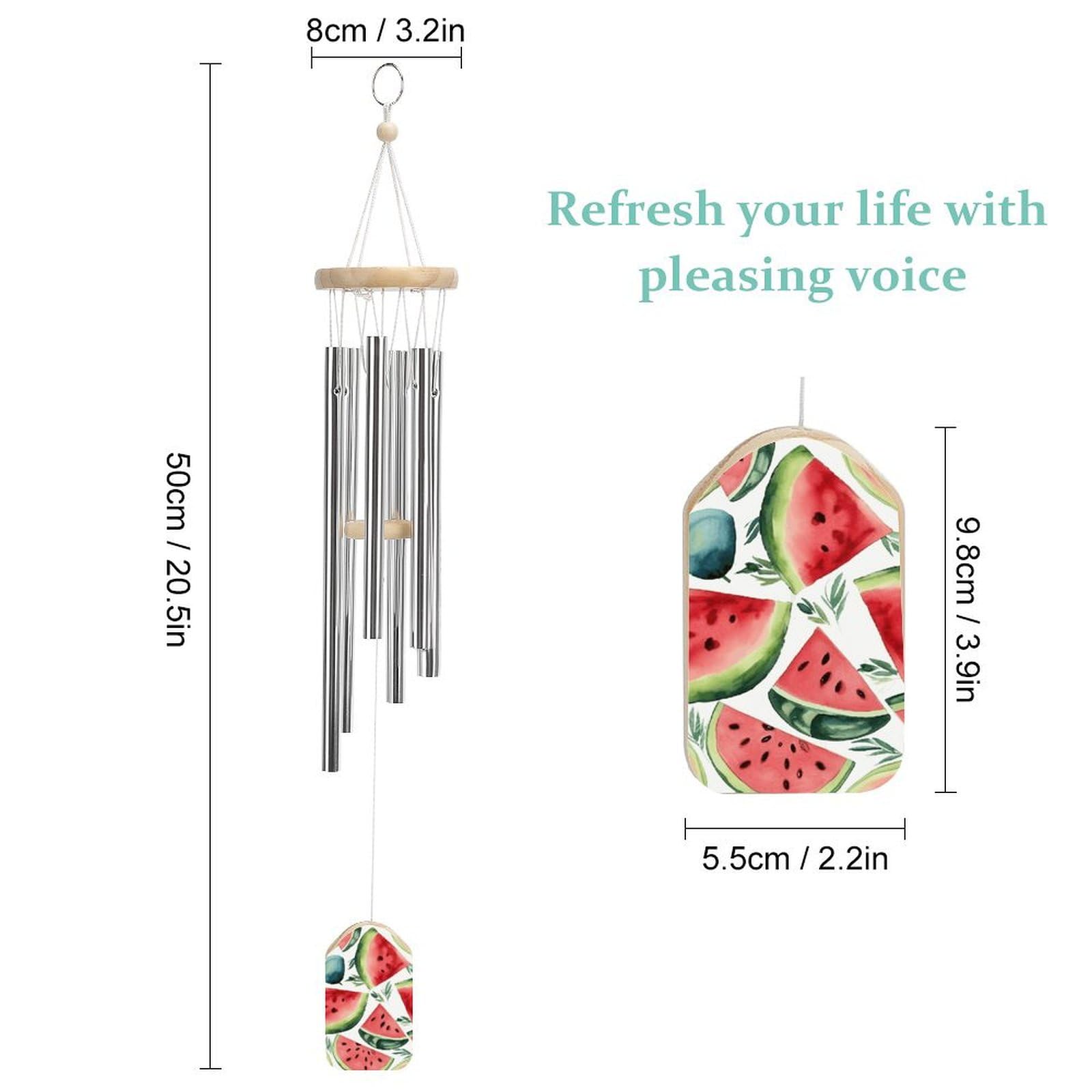 Outdoor Wind Chimes, Watercolor Watermelon Pattern Printed Wind Chimes,Simple Wind Chimes,Curtain Wind Chimes for Home Decoration