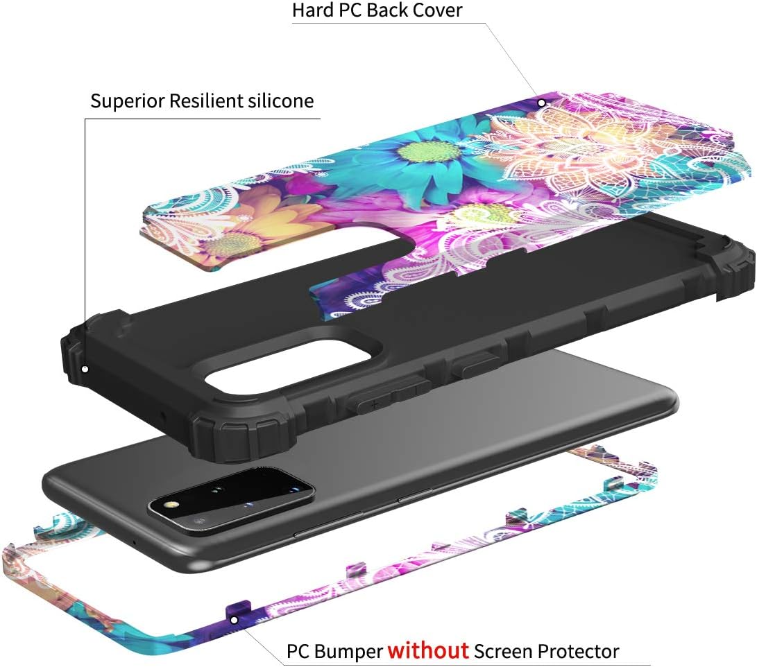 Hocase Galaxy S20 Plus Case, Heavy Duty Shockproof Protection Hard Plastic Bumper+Soft Silicone Rubber Hybrid Protective Case for Samsung Galaxy S20+ 5G (6.7-inch Display) 2020 - Colorful Lace Flowers