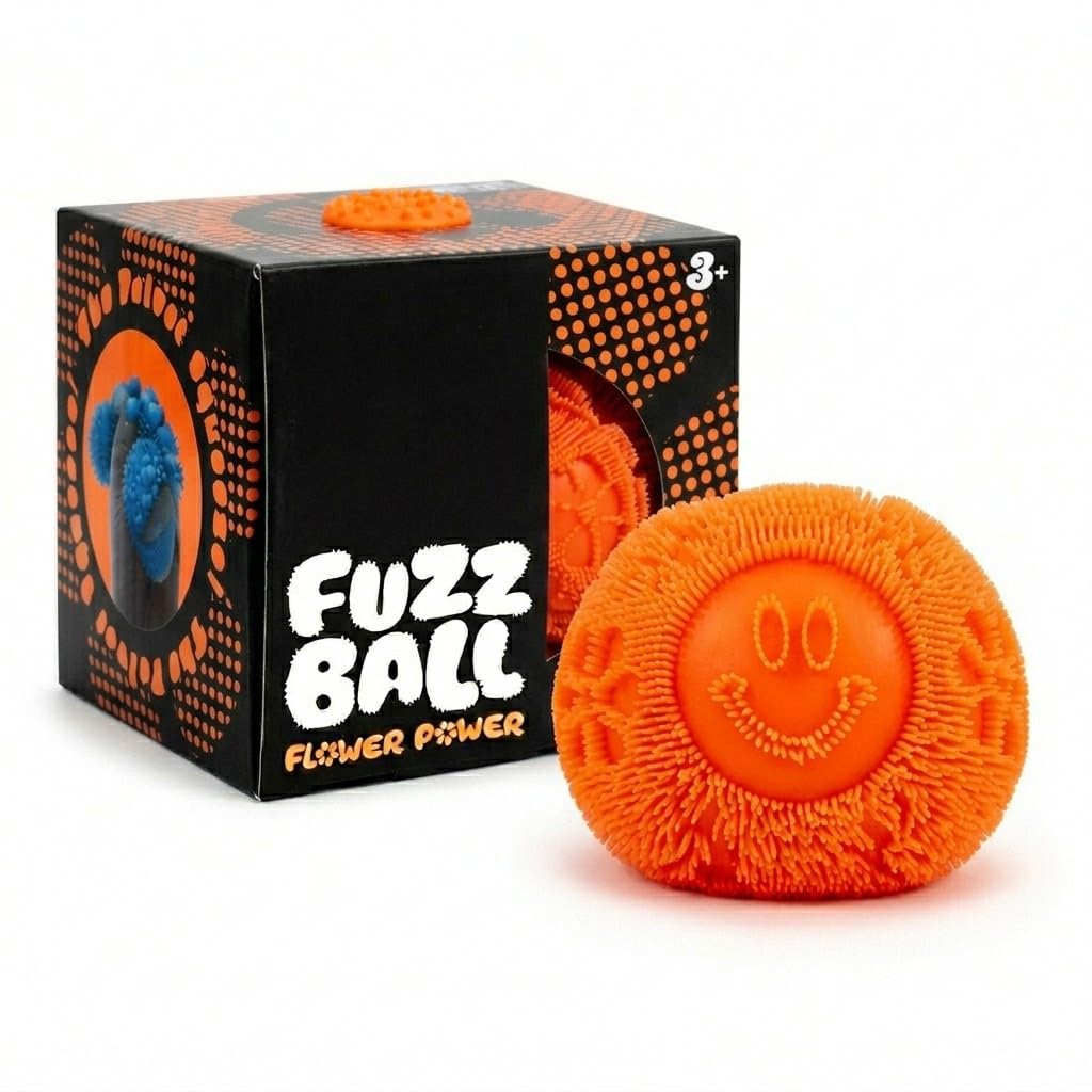 Fuzz Ball Smiley Face Squeeze Toy – Squishy Fuzzball Stress Ball, Textured Sensory Ball for Kids & Adults, Pocket-Sized Squishy Ball, ADHD & Anxiety Relief Fun(orange)