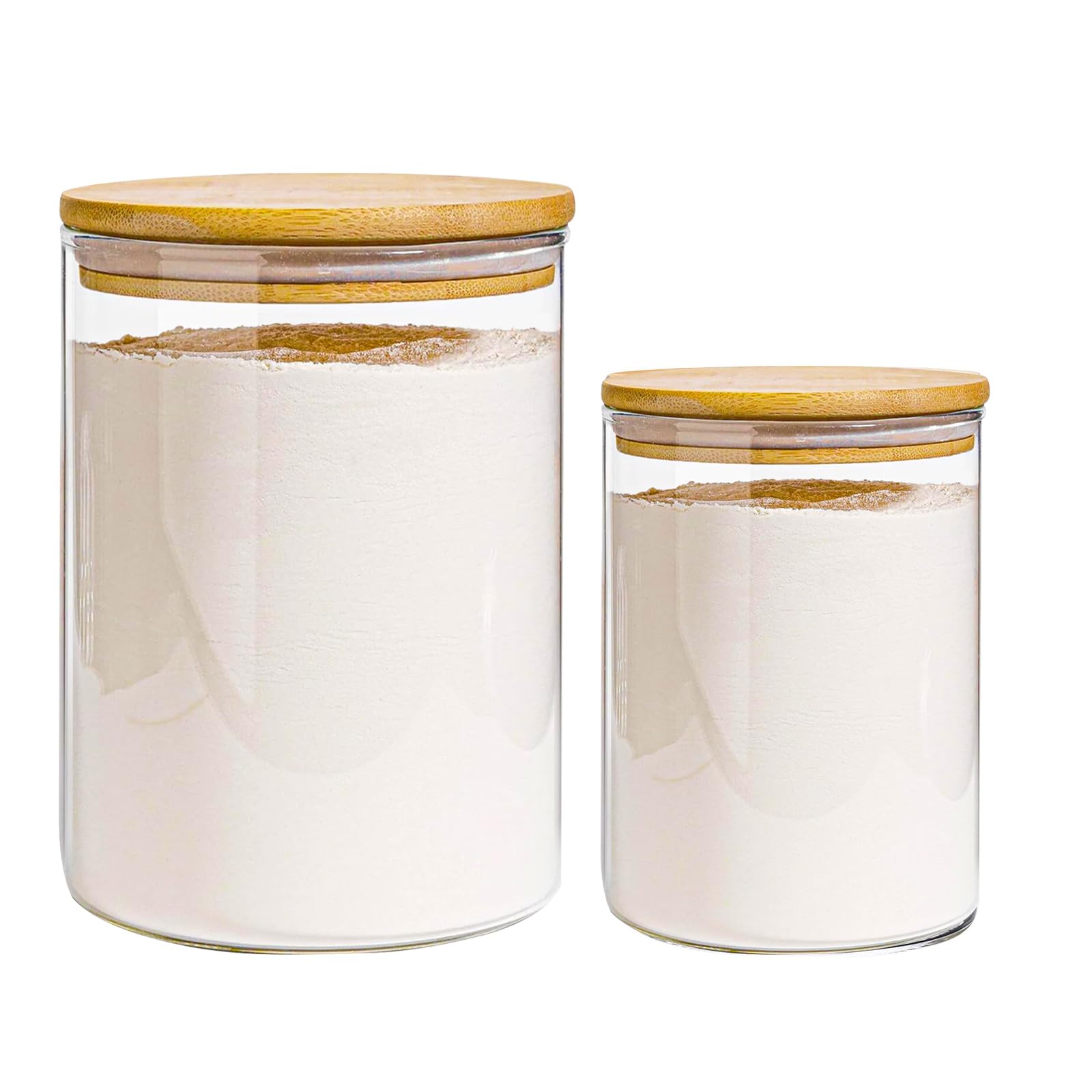 COBKSXUEP 2pcs Glass Storage Canister with Airtight Lid Kitchen Clear Flour Sugar Storage Jar Large Glass Containers with Bamboo Lids Suitable for