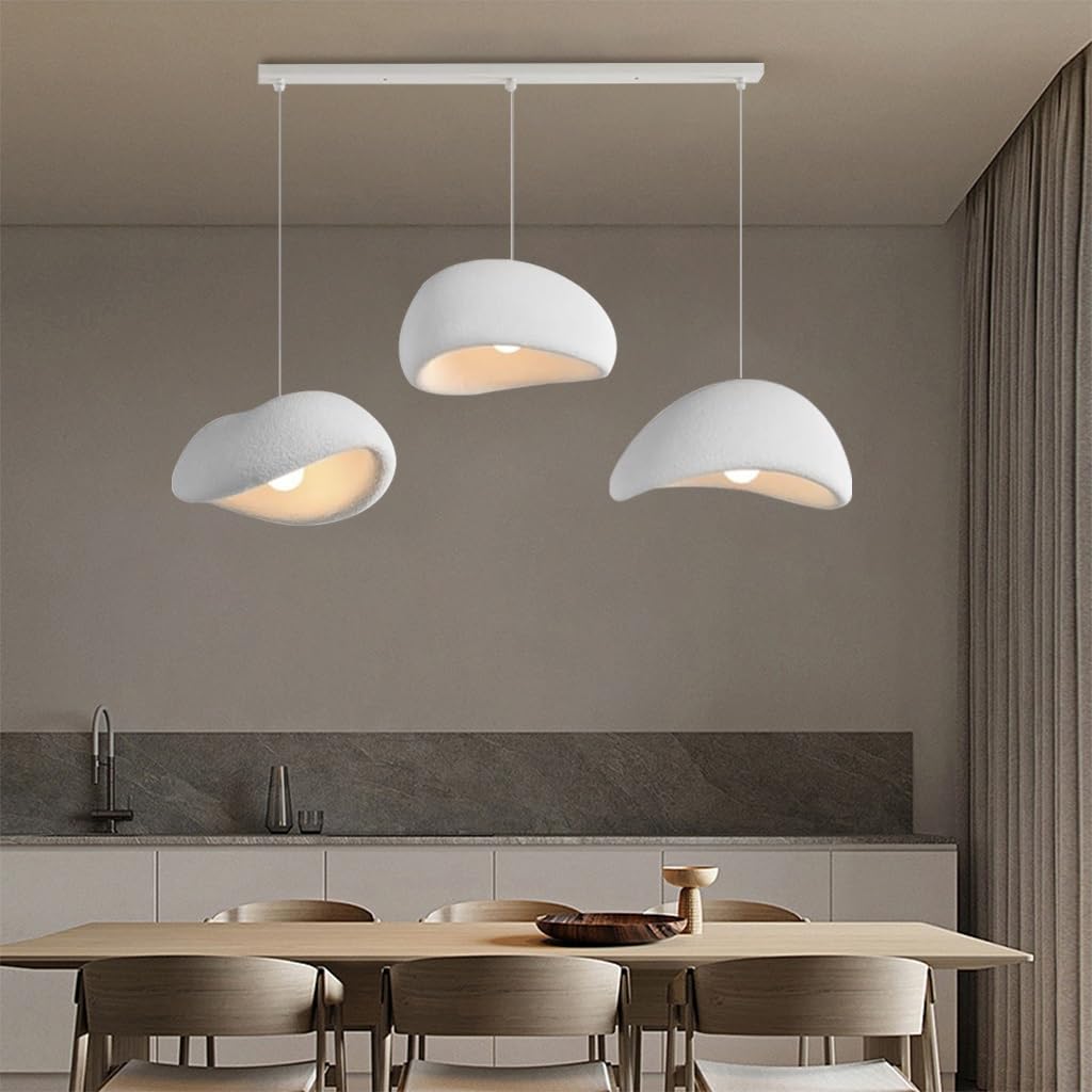 HEYUN Moderne Hanglamp Japanse Wabi-Sabi-stijl E27 Wit Creatieve Kroonluchter Eettafel Hanglamp Binnenverlichting Verstelbare Woondecoratie Voor Eetkamer Keukeneilandverlichting(B,60CM