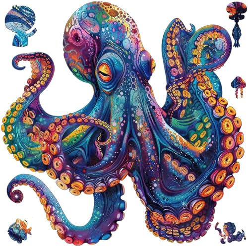 Qiuenisray 500 Piece Puzzles for Adults, Wooden Octopus Jigsaw Puzzles, FSC Certified Cool Puzzles, Unique Shape Ocean Puzzle Piece, Wall Decor, Wood Puzzles Creative Gift for Family Game 16.9x16.9 in