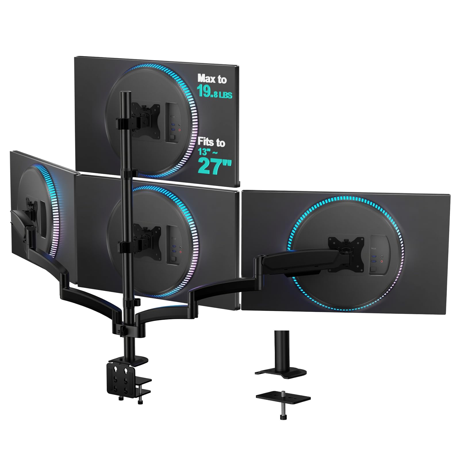 WALI Stacked 4 Monitor Mount for 13-27 inch Screens, 19.8 lbs per Arm