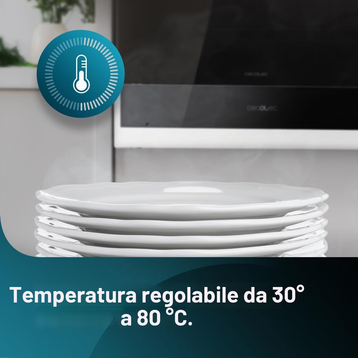 Cecotec Scaldapiatti Elettrico in Vetro Termico Integrabile da 60 cm Bolero Hexa WD Line. 470 W, temperatura regolabile 30-80 gradi, controllo meccanico, tappeto antiscivolo interno, nero e inox