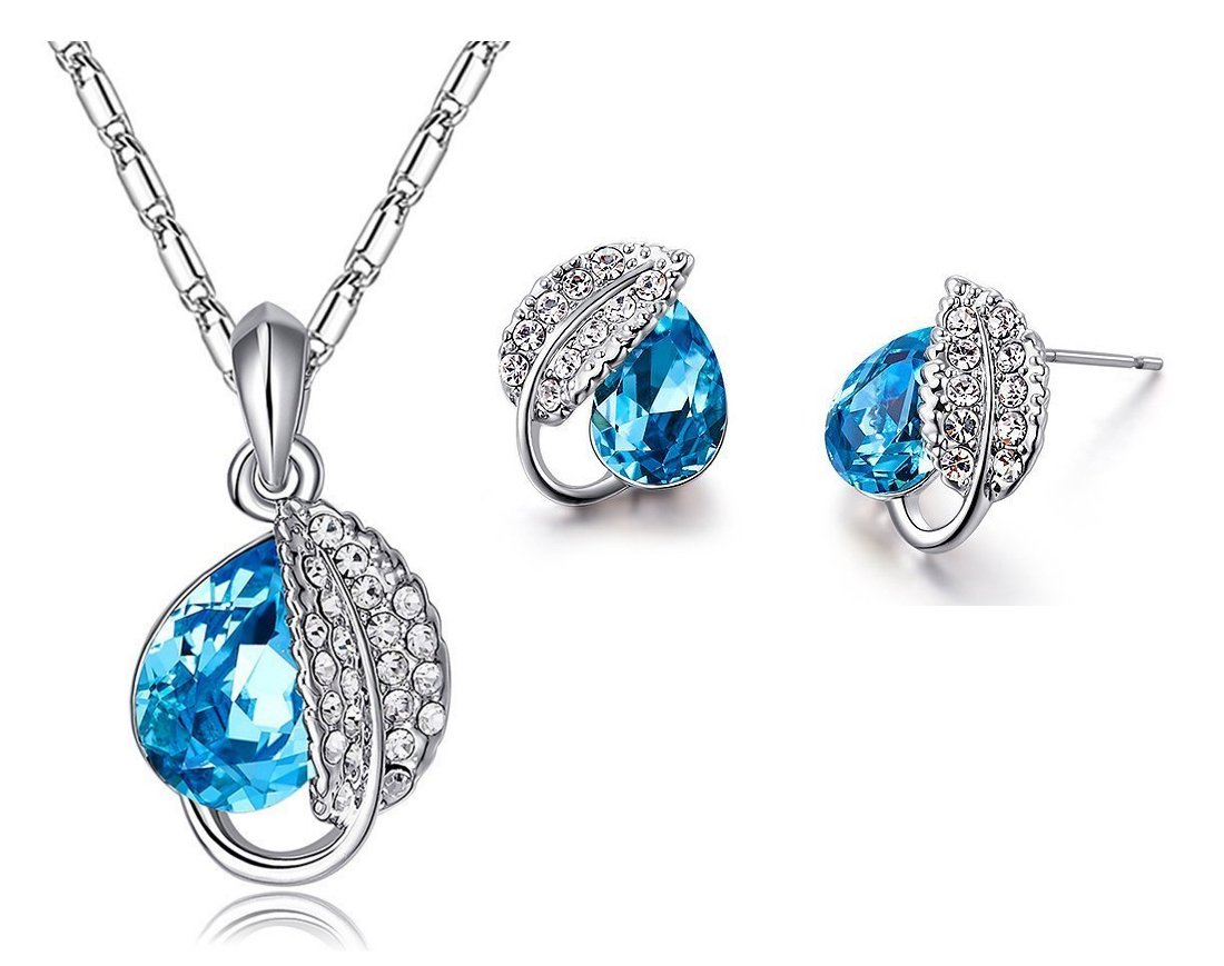 YouBella Valentine Collection Silver Blue Alloy Drop Shape Pendant set with Earrings for Girls/Women (B01BADER9A) Amazon Price History, Amazon Price Tracker