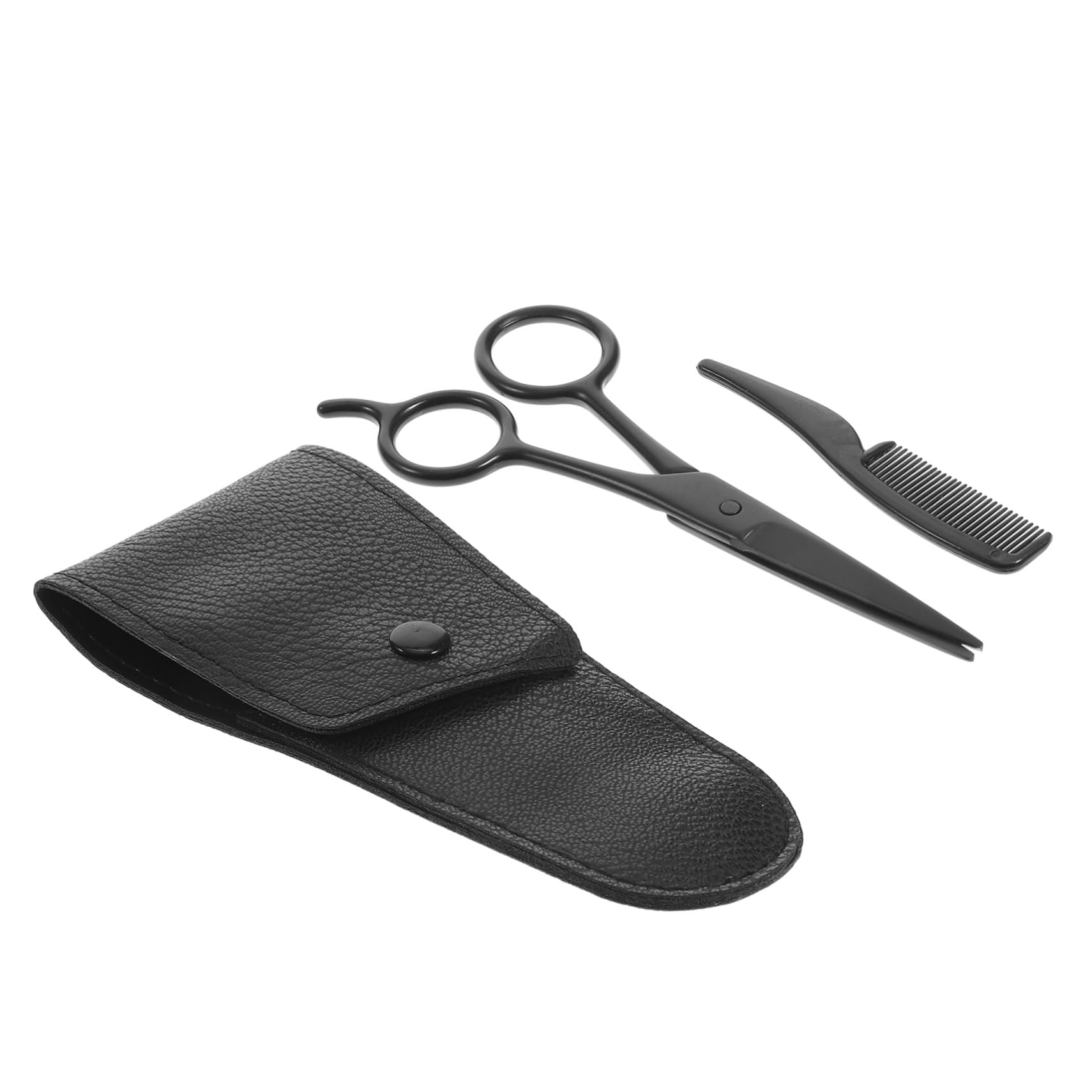 Forbici per Barba e Sopracciglia in Acciaio Inossidabile Set 3 Pezzi Rifinitura Precisa Custodia in Pelle Pu e Portatile per Uomo a Casa o Salone