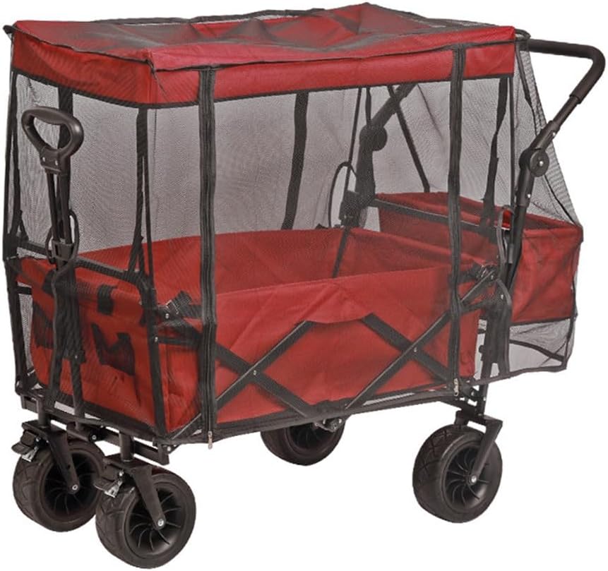 Mesh Net Cover for Folding Wagon Cart, Bug Screen with Zippered Doors for Camping Beach, Sun Shade Accessory Made of Durable Polyester, Black