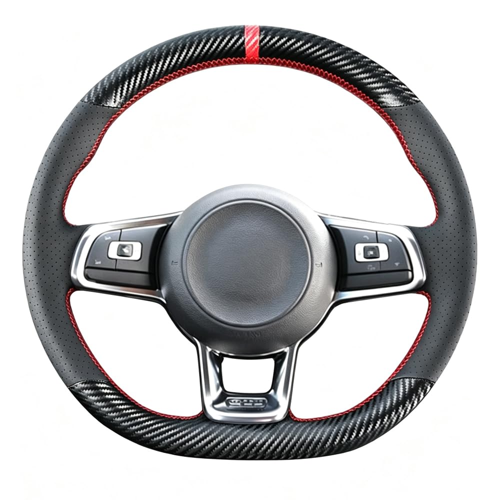 DIY Costura Fibra de Carbono Volante Cubierta para Volkswagen VW Golf GTI 7 MK7 Golf R Jetta 2.0T GLI 2015 2016 2017 2018 2019 2020 2021 Negro 15 Pulgadas Accesorios Interiores de Cuero
