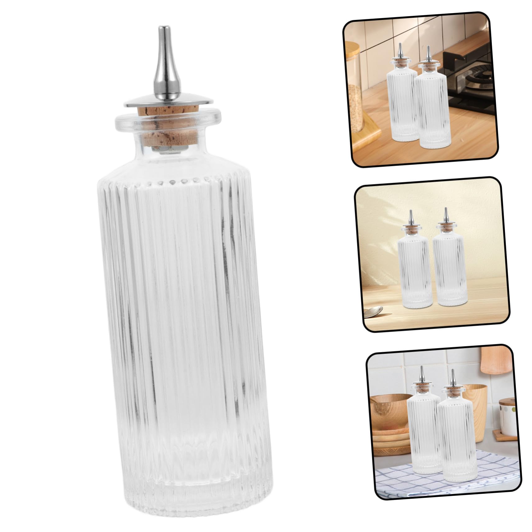 Homoyoyo 4 Piezas Botella de Vidrio para Amargos con Tapón de Corcho de Roble Botella Lidded para Cócteles para Vino con Sello Hermético Diseño Resistente para Barras y Uso Prolongado
